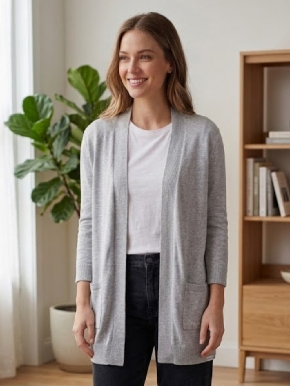 Peyton Primrose Light Gray Open Cardigan‎ Size Small